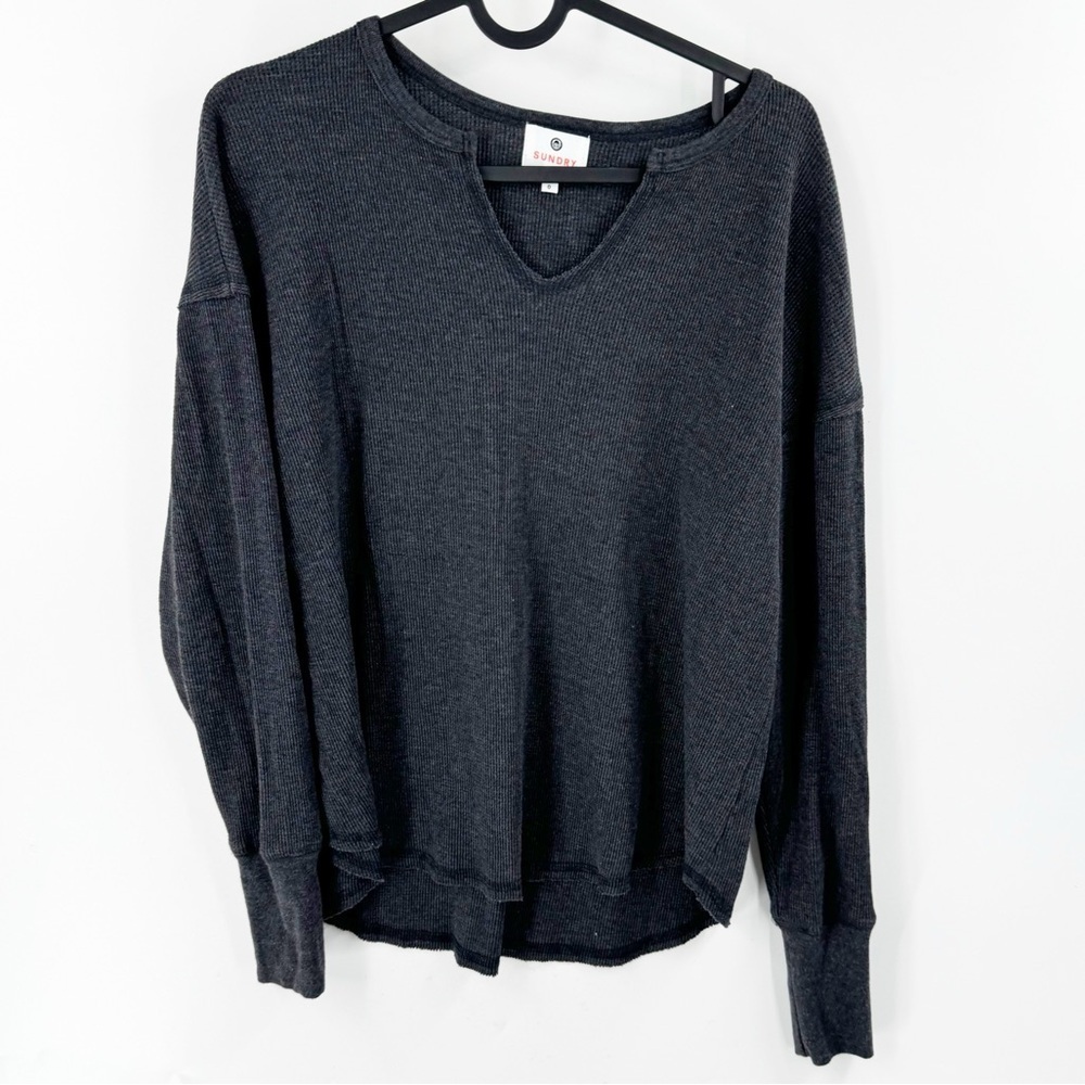 ✅ SUNDRY‎ TAKE IT EASY GREY THERMAL LONG SLEEVE TOP SIZE 0 (MEDIUM)